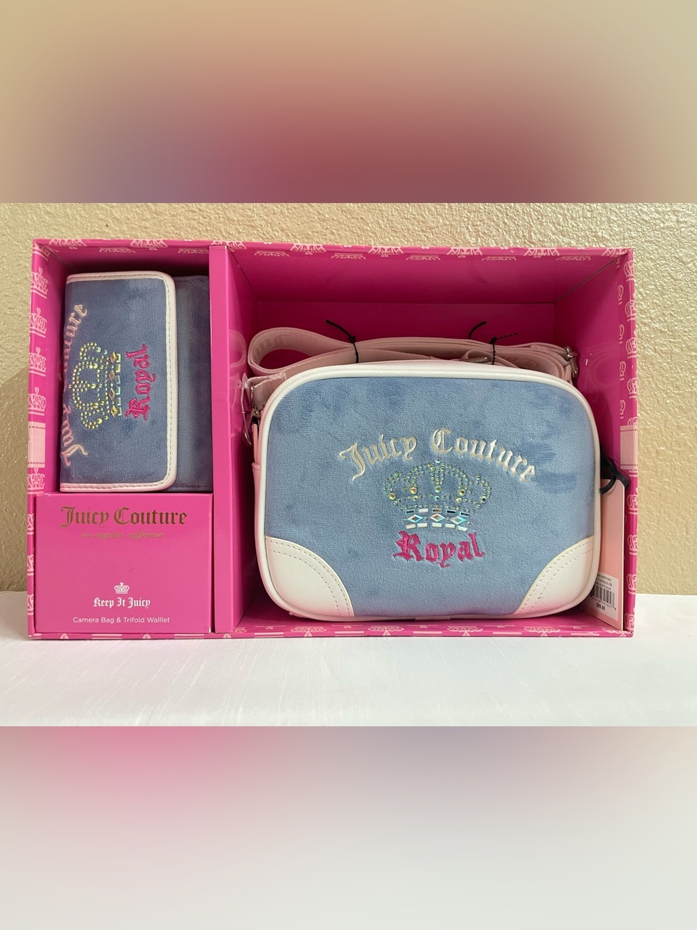 Juicy Couture Heritage Camera Bag & Trifold Walllet Slate Blue Gift Set